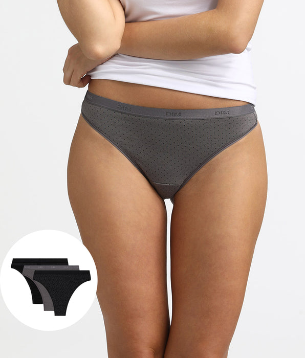 DIM Set van 3 zwarte en grijze strings Les Pockets Cotton Stretch