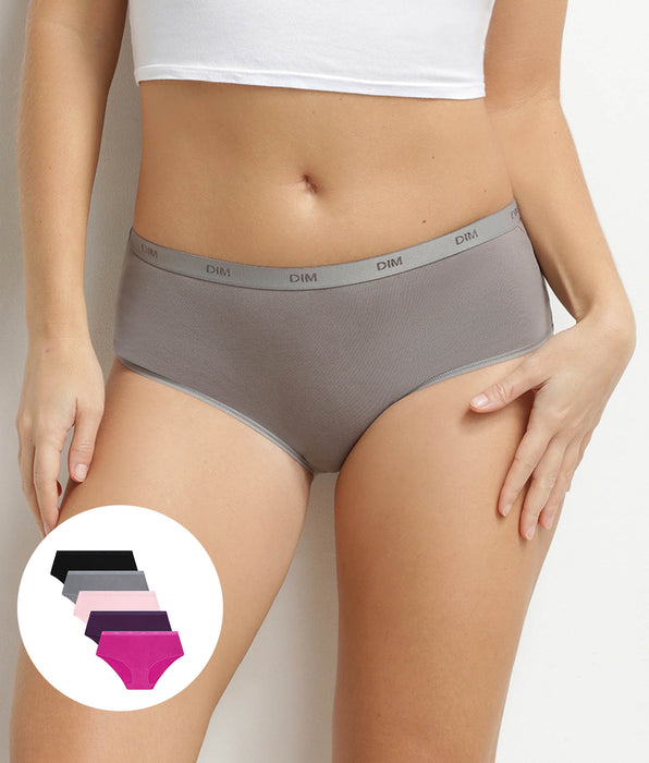 DIM Set van 5 stretch katoenen boxershorts voor dames met Les Pockets boodschap