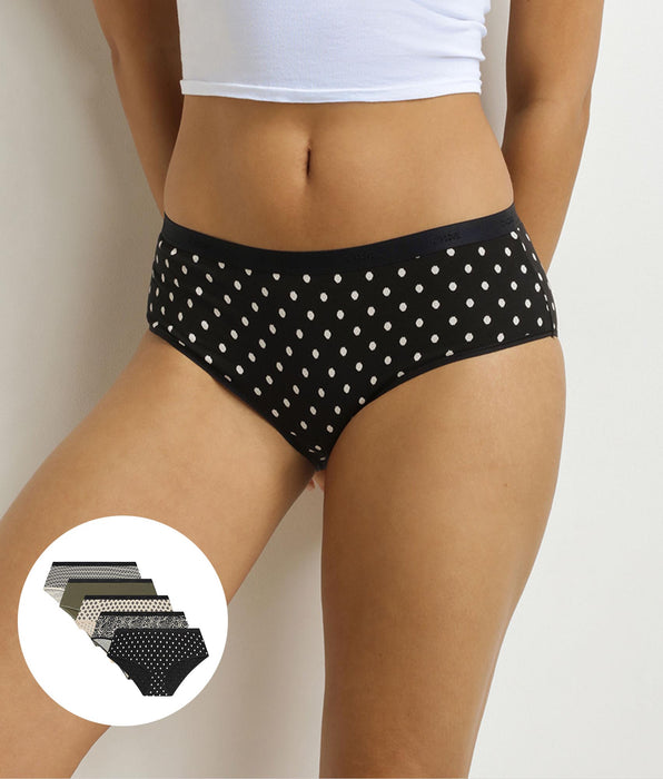 DIM Lot de 5 boxers femme motifs ethniques kaki noir Les Pockets