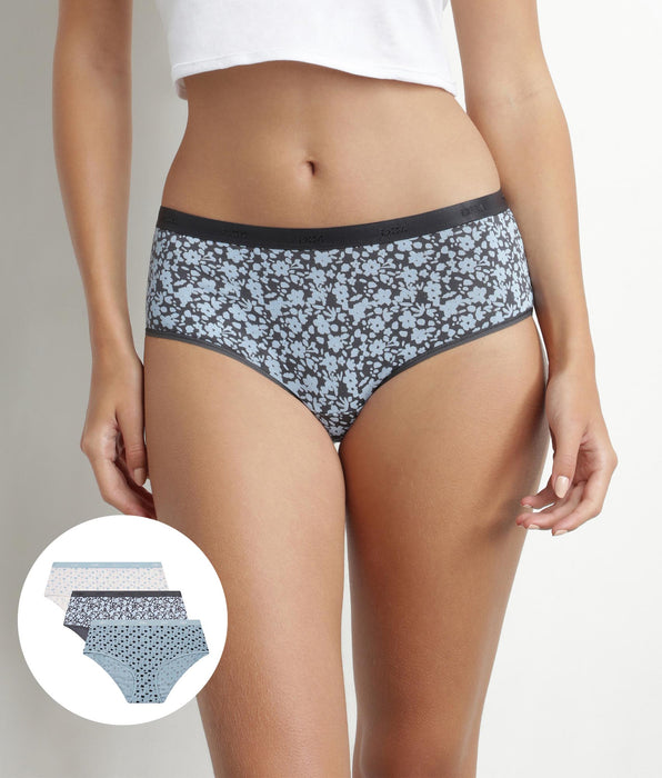 DIM Set van 3 blauwe cotton stretch shorties met bloemen voor dames Les Pockets