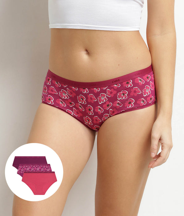 DIM Les Pockets 3-pack stretch katoenen boxershorts in Ruby Flowers
