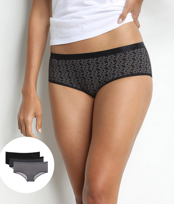 DIM Lot de 3 boxers noirs Femme Les Pockets Coton