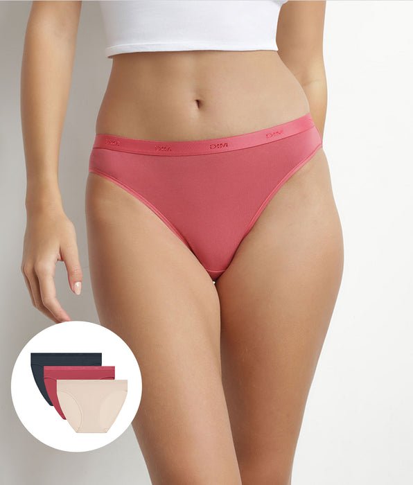 DIM Set van 3 katoenen stretch slips voor dames Beige Roze Grijs Les Pockets Ecodim