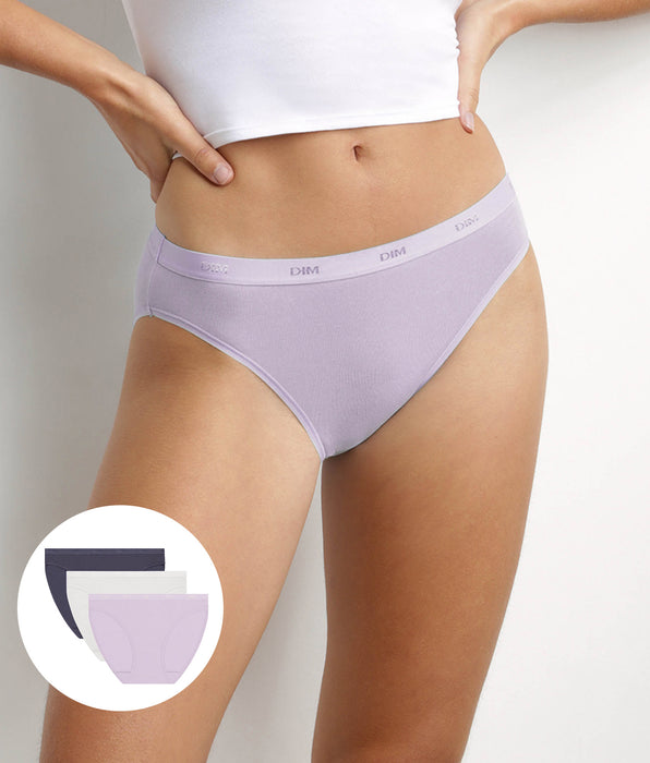 DIM Set van 3 katoenen slips Lila Wit Blauw Les Pockets Ecodim