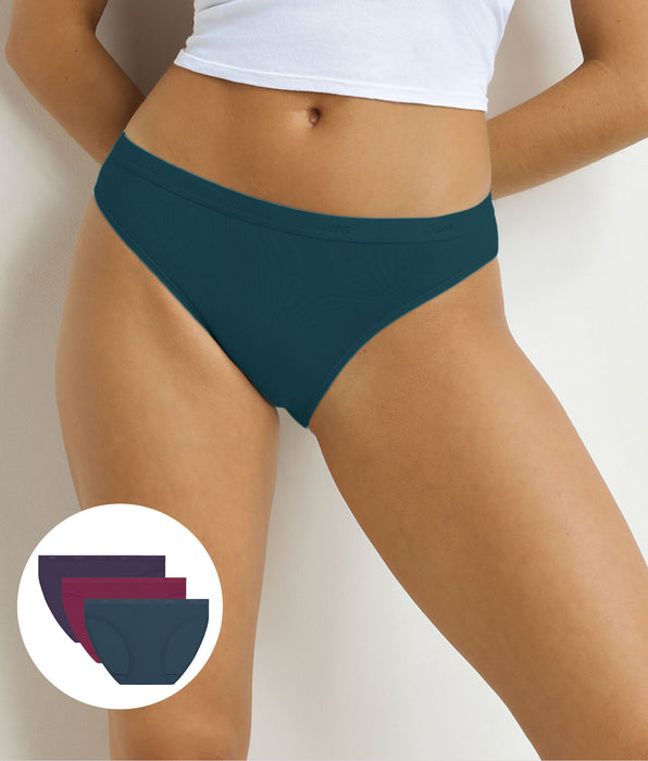 DIM Set van 3 paarse, rode en groene damesslips Les Pockets Ecodim