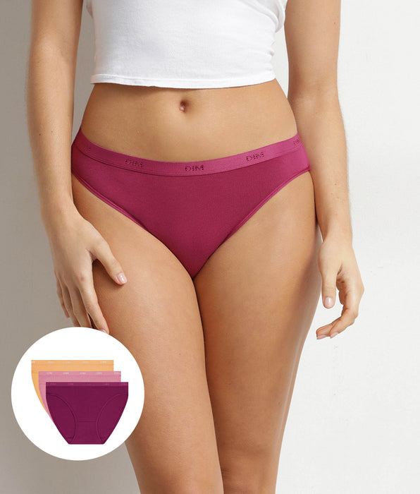 DIM Lot de 3 slips femme coton stretch Rose Orange Les Pockets Ecodim