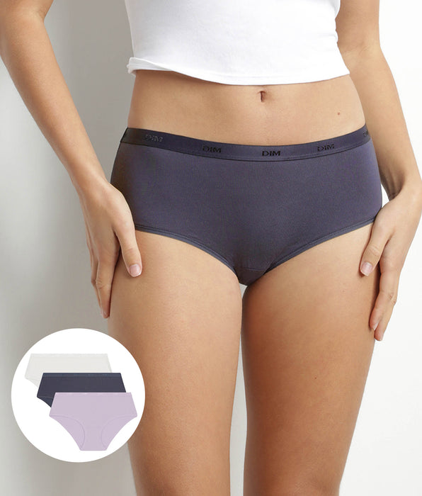 DIM Set van 3 cotton stretch shorties voor dames Lila White Les Pockets Ecodim