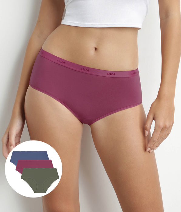 DIM Set van 3 katoenen boxershorts met stretch voor dames Rood Groen Les Pockets Ecodim