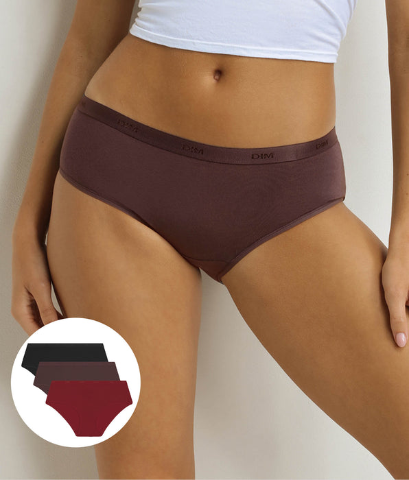 DIM Set van 3 damesboxershorts Cacao, Rood, Zwart Les Pockets Ecodim