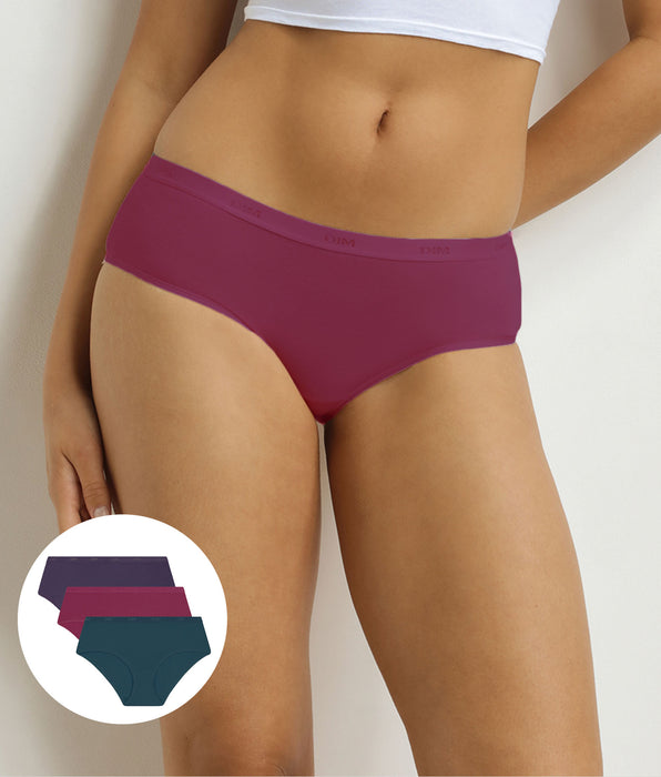 DIM Set van 3 damesboxershorts Violet, Rood, Groen Les Pockets Ecodim
