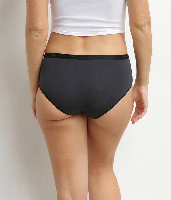 DIM Lot de 5 boxers femme coton stretch Gris Jaune Les Pockets Ecodim