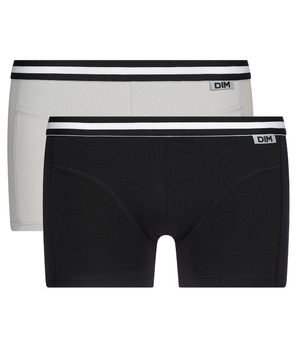 DIM Set van 2 zwarte en grijze EcoDIM stretch katoenen boxershorts