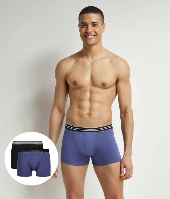DIM Set van 2 Heren Cotton Stretch Boxershorts Blauw Turquin Zwart EcoDim