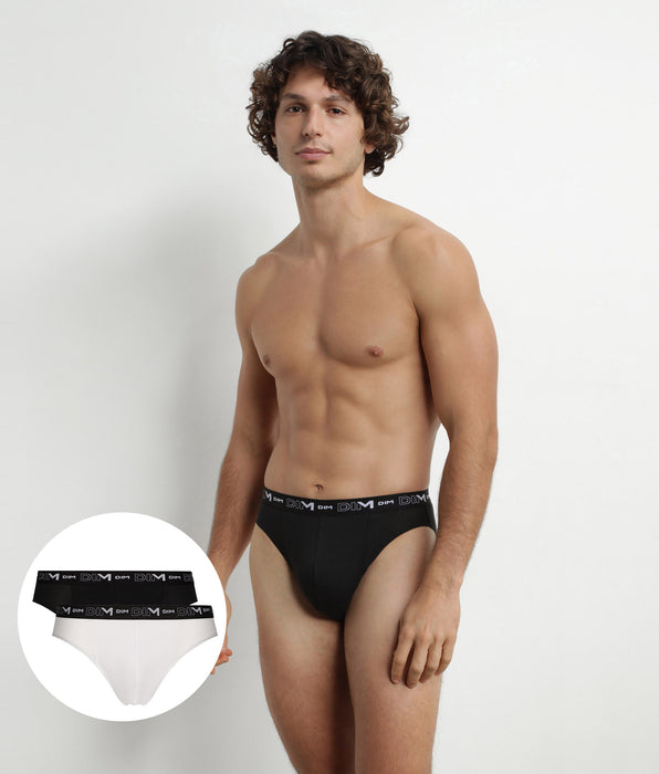 DIM Set van 2 Heren slips Zwart Wit Contrast Tailleband DIM Cotton Stretch
