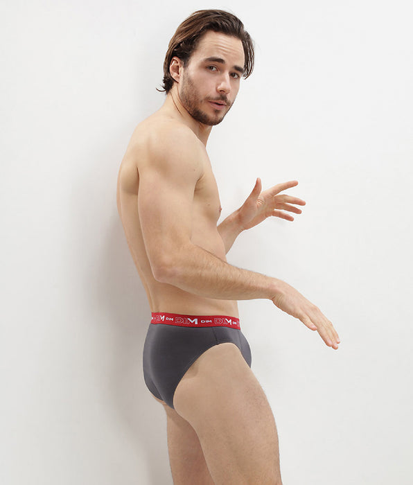 DIM Set van 3 grijze, chilirode en zwarte katoenen stretch slips