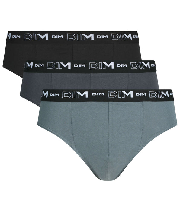 DIM Lot de 3 slips homme Noir Gris Dim Coton Stretch