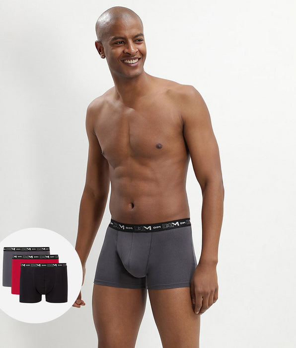 DIM Set van 3 boxershorts in grijs, chilirood en zwart Cotton Stretch