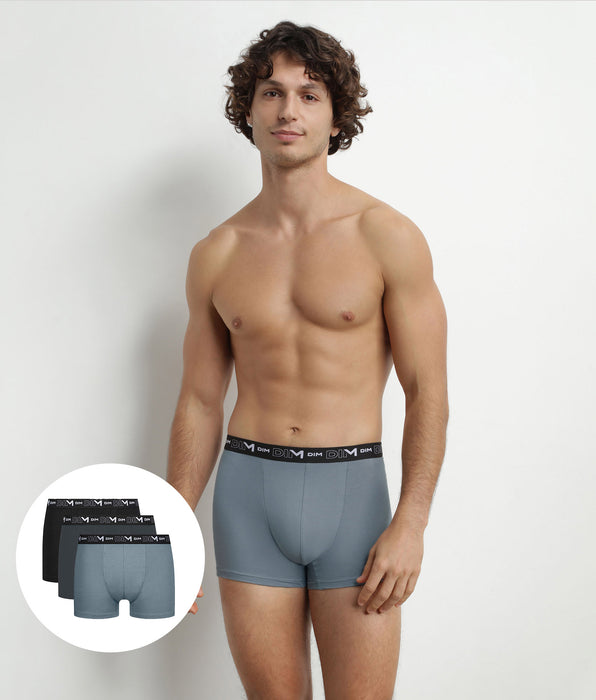 DIM Set van 3 zwartgrijze boxershorts voor heren met contrasterende tailleband DIM Cotton Stretch