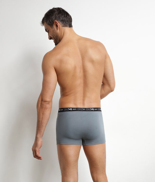 DIM Set van 3 zwartgrijze herenboxers met contrasterende tailleband Dim Coton Stretch