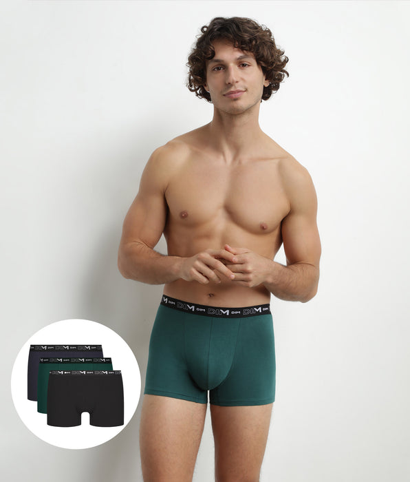 DIM Lot de 3 boxers homme en coton Vert Bleu Dim Coton Stretch