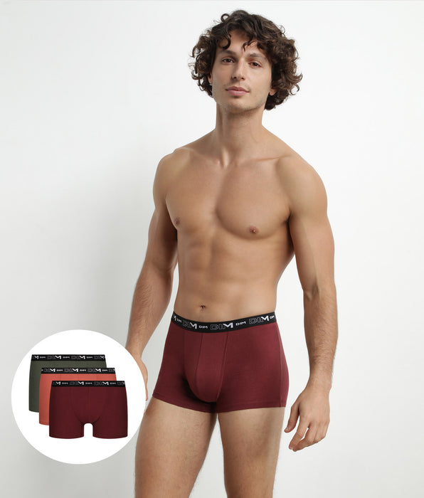 DIM Set van 3 roodgroene DIM Cotton Stretch Boxershorts voor Heren