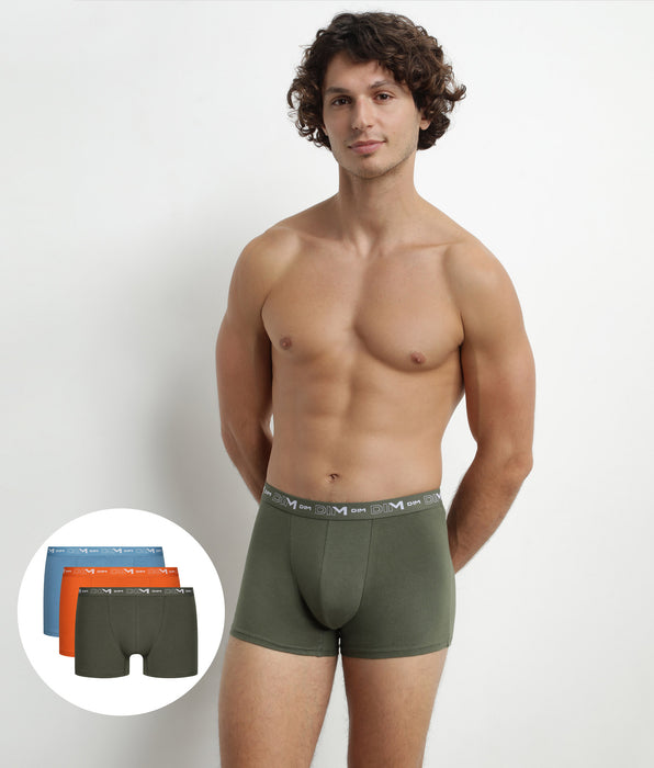 DIM Lot de 3 boxers homme en coton Orange Vert Dim Coton Stretch