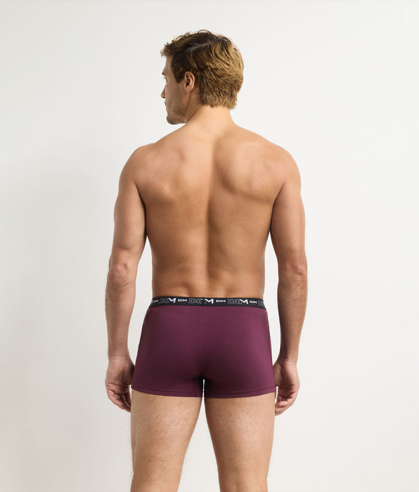 DIM Lot de 3 boxers homme figue, vert foncé, écru Coton Stretch