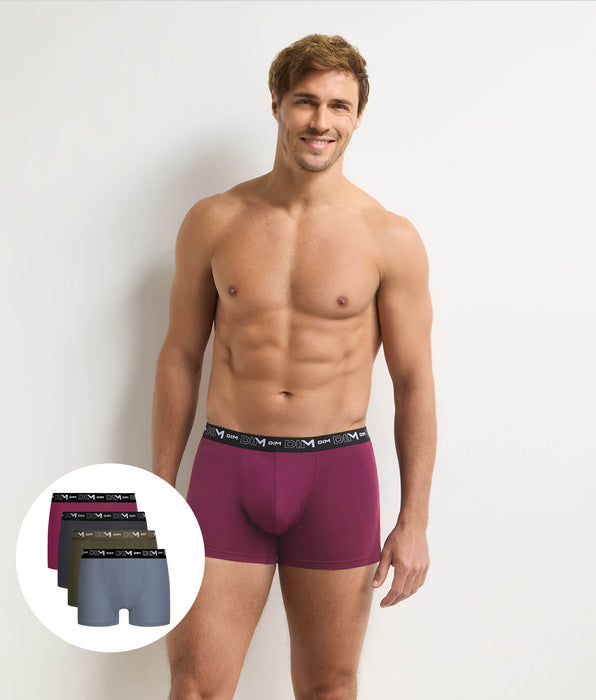 DIM Lot de 4 boxers homme gris foncé, kaki, rouge, gris Coton Stretch