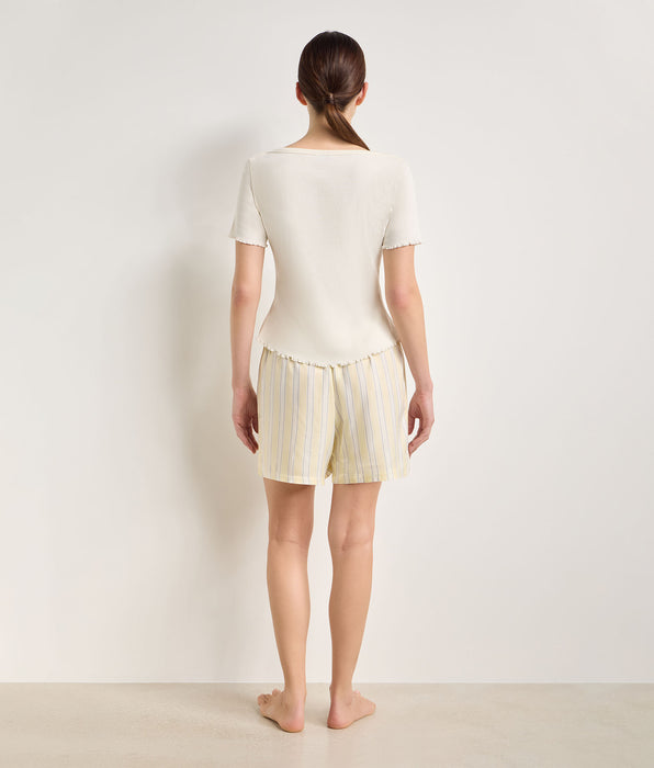 DIM Lichtgele gestreepte twill pyjamashort Slow Days Fresh Vibes