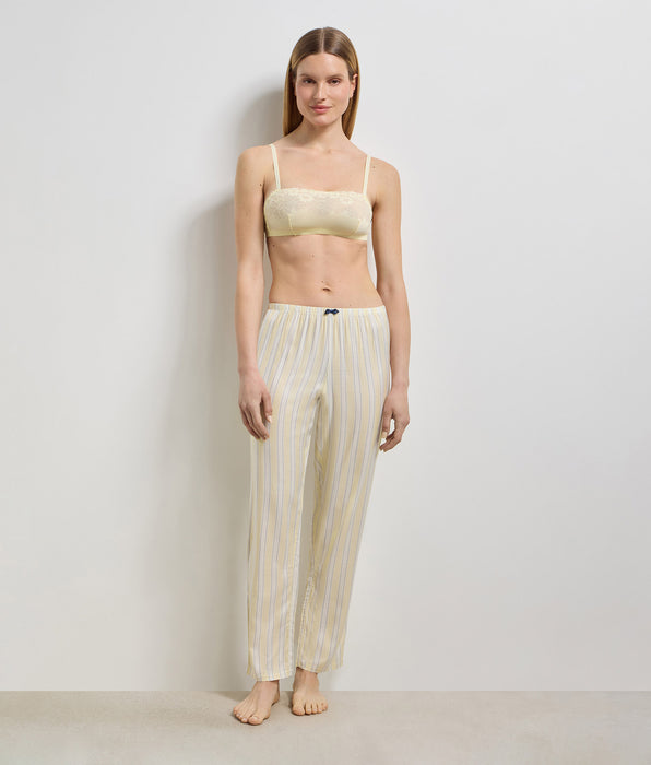 DIM Ecrukleurige en geel gestreepte twill pyjamabroek Slow Days Fresh Vibes