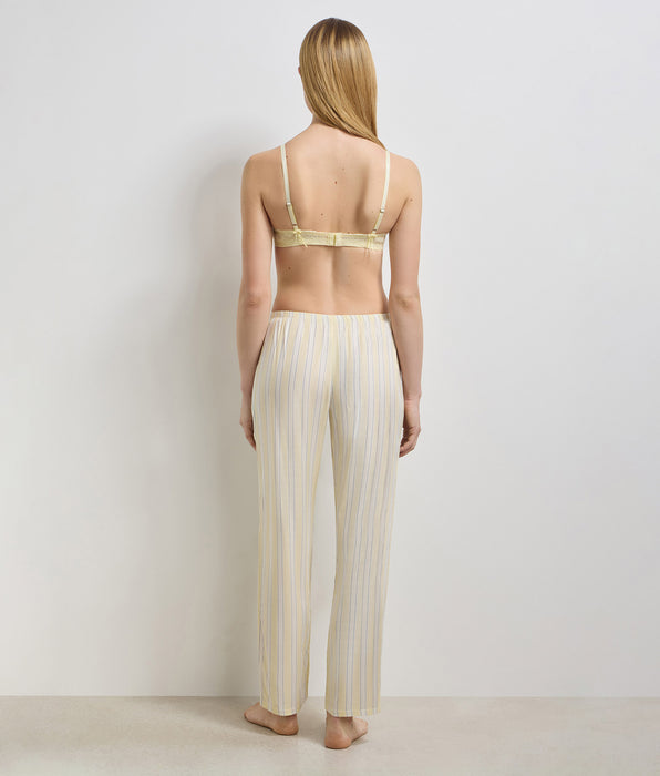 DIM Ecrukleurige en geel gestreepte twill pyjamabroek Slow Days Fresh Vibes
