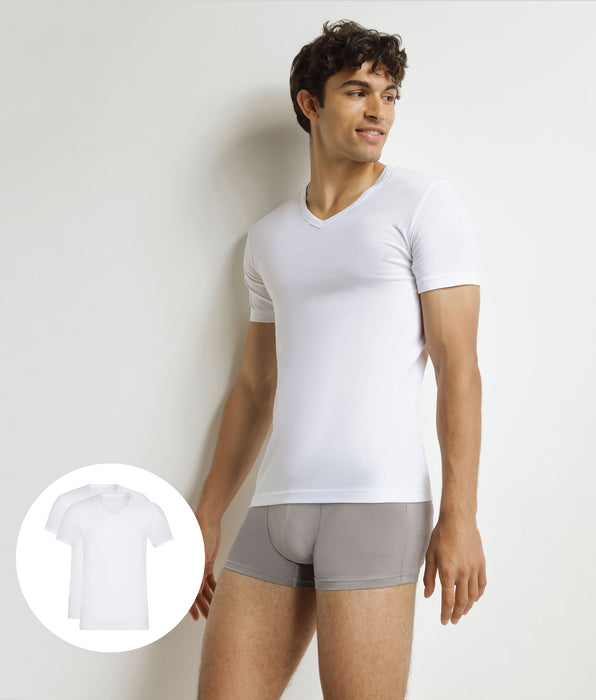 DIM Set van 2 EcoDim witte katoenen V-hals T-shirts voor Heren