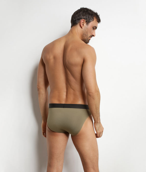 DIM Lot de 3 slips homme en coton Noir Kaki Rouge Pur Confort