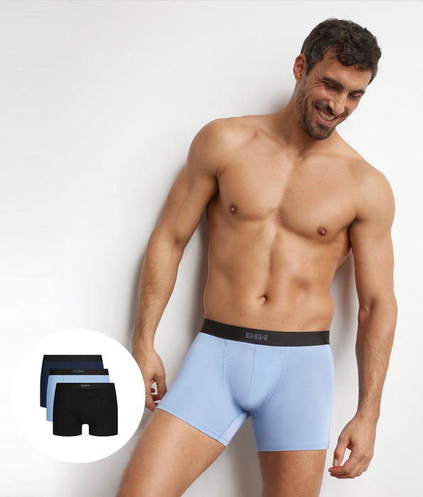 DIM Lot de 3 boxers homme en coton Noir Bleu Ultra doux