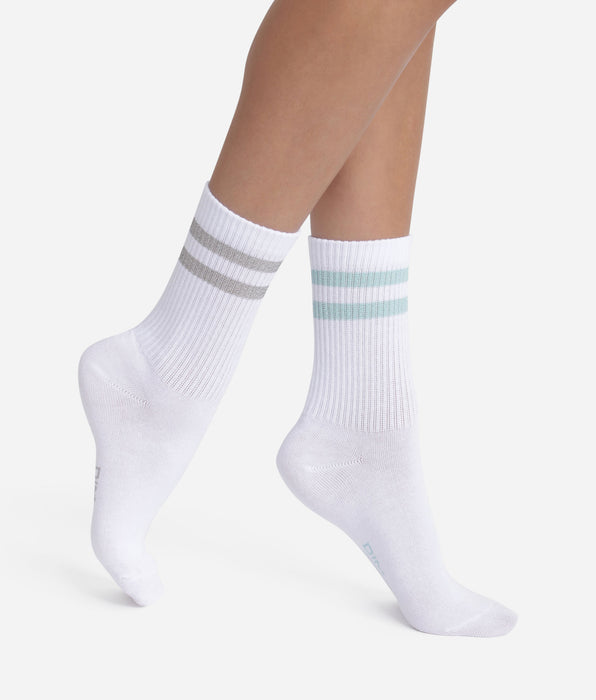 DIM Set van 2 paar witte ribkatoenen en grijsblauwe lurex sokken van Dim Mode