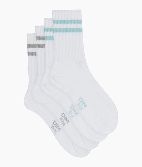 DIM Set van 2 paar witte ribkatoenen en grijsblauwe lurex sokken van Dim Mode