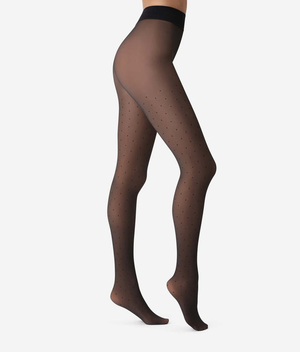 DIM Collant chaud et transparent fantaisie petits pois noir 80D Thermo