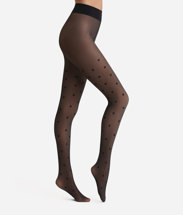 DIM Collant chaud et transparent fantaisie cœurs multiples 80D Thermo