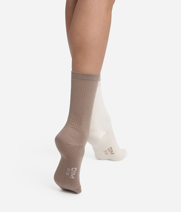 DIM Lot de 2 paires de chaussettes en coton Taupe Ivoire Dim Modal