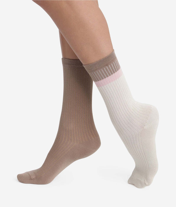 DIM Lot de 2 paires de chaussettes en coton Taupe Ivoire Dim Modal