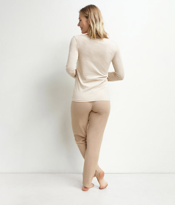 DIM Damespyjama met kraag van Serafino in bruine jersey van Dim Cosy Time