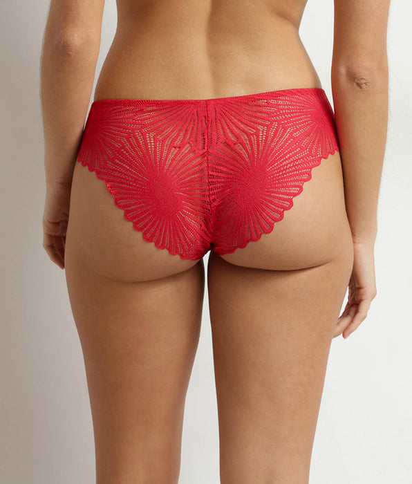 DIM Damesslip van satijn en bloemenkant Chocolove Rood