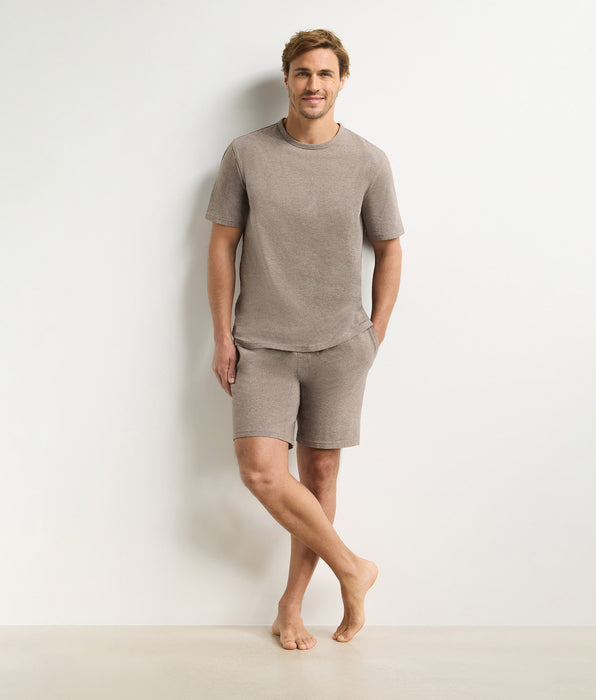 DIM Ensemble pyjama short homme marron mélange Dim Jersey Elastane