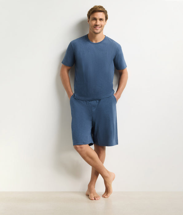 DIM Ensemble pyjama short homme bleu mélange Dim Jersey