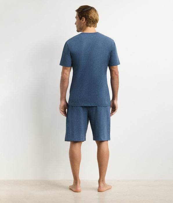 DIM Ensemble pyjama short homme bleu mélange Dim Jersey