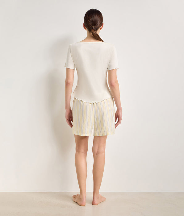 DIM Top manches courtes col bateau coton écru Slow Days Fresh Vibes