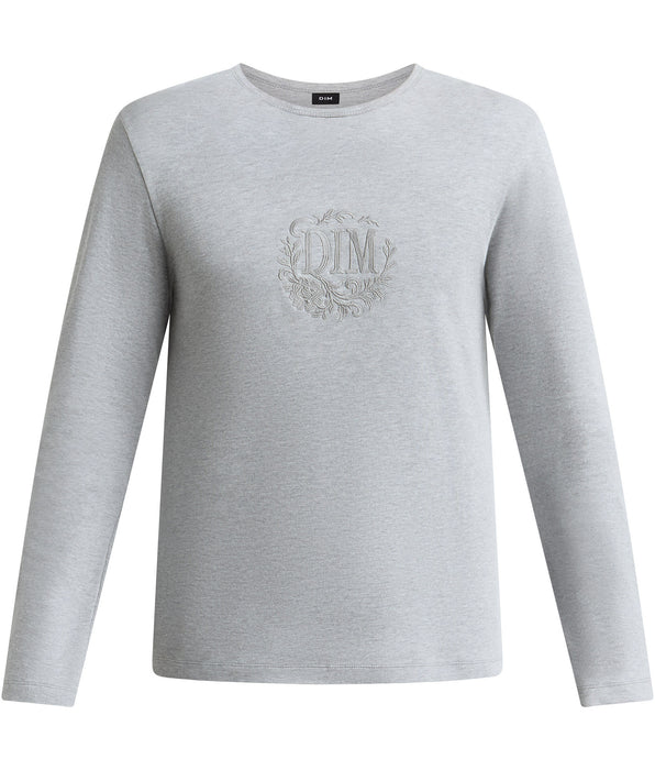 DIM Heren-top met lange mouwen en ronde hals in gemêleerd grijs Dim Interlock