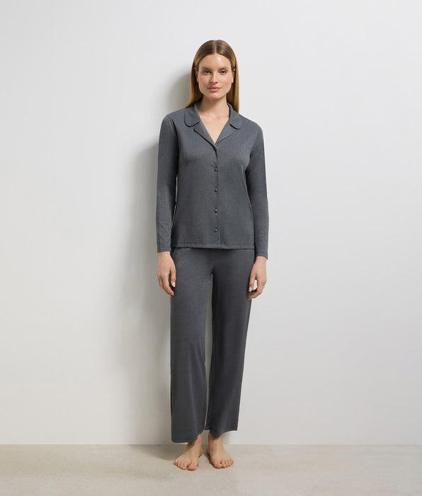 DIM Chemise ouverte manches longues rib lurex gris granit Precious Christmas